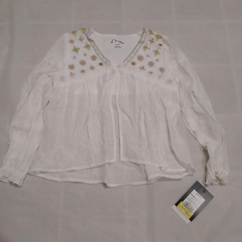 NWT Art Class 6/6x Embroidered White Cardigan
